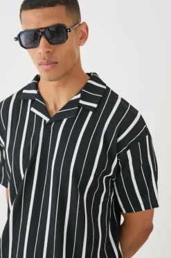 Cheap boohooMAN Oversized Texture Revere Polo black