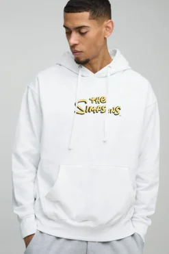 Clearance boohooMAN Oversized The Simpsons License Print Hoodie white
