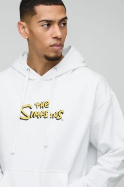 Clearance boohooMAN Oversized The Simpsons License Print Hoodie white