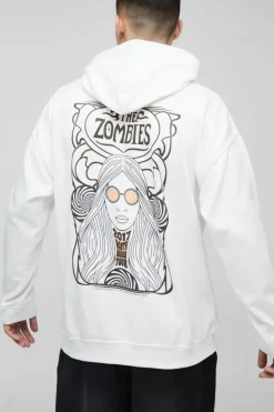 Cheap boohooMAN Oversized The Zombies Band License Print Hoodie white