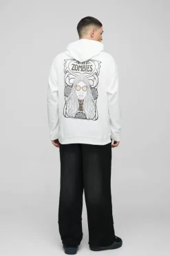 Cheap boohooMAN Oversized The Zombies Band License Print Hoodie white