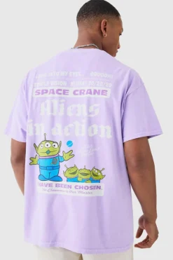 Flash Sale boohooMAN Oversized Toy Story Wash Alien License T-shirt purple
