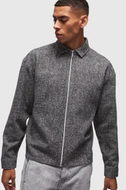 Best Sale boohooMAN Oversized Two Pocket Zip Through Overshirt black
