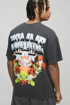 New boohooMAN Oversized Varsity Star Homme Washed T-Shirt charcoal