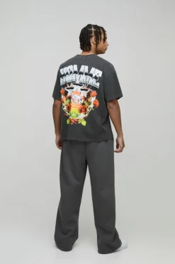 New boohooMAN Oversized Varsity Star Homme Washed T-Shirt charcoal