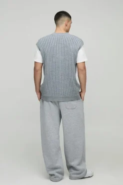 Flash Sale boohooMAN Oversized V Neck Knitted Vest grey