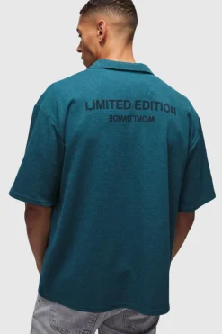 Sale boohooMAN Oversized Waffle Back Printed Shirt dark green