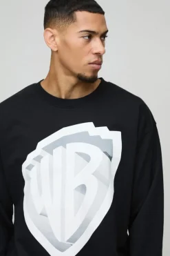 Best boohooMAN Oversized Warner Bros License Print Sweatshirt black