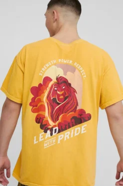 Best boohooMAN Oversized Wash Disney Lion King License Print T-Shirt yellow