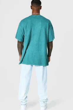 Clearance boohooMAN Oversized Washed Dove Graphic T-Shirt green