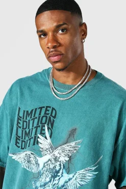 Clearance boohooMAN Oversized Washed Dove Graphic T-Shirt green