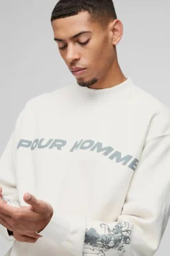 Cheap boohooMAN Oversized Washed Homme Renaissance Graphic Sweatshirt ecru