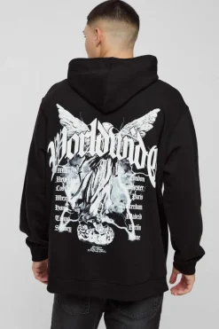 Discount boohooMAN Oversized Washed Large Scale Renaissance Graphic Hoodie black