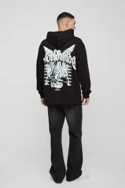 Discount boohooMAN Oversized Washed Large Scale Renaissance Graphic Hoodie black