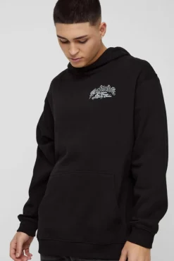 Discount boohooMAN Oversized Washed Large Scale Renaissance Graphic Hoodie black