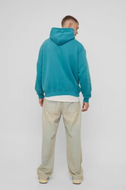 Best boohooMAN Oversized Washed MMXII Print Hoodie teal