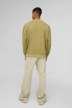 New boohooMAN Oversized Washed Official Dragon Graphic Sweatshirt khaki