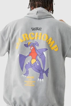 Online boohooMAN Oversized Washed Pokemon Garchomp License Hoodie charcoal