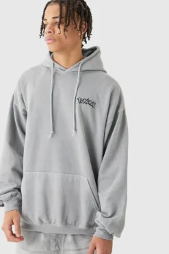 Online boohooMAN Oversized Washed Pokemon Garchomp License Hoodie charcoal