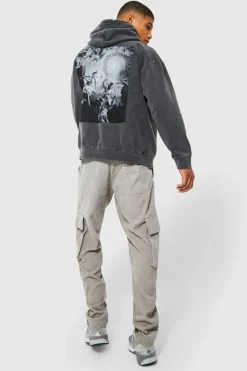 Discount boohooMAN Oversized Washed Renaissance Graphic Hoodie charcoal