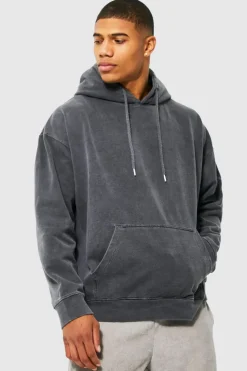 Discount boohooMAN Oversized Washed Renaissance Graphic Hoodie charcoal