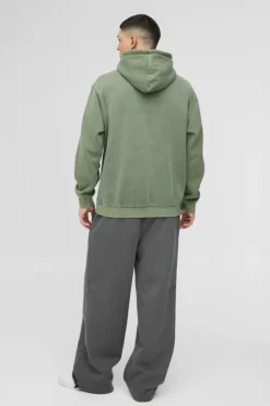 Sale boohooMAN Oversized Washed WRLDWD Graffiti Graphic Hoodie khaki