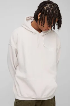 Clearance boohooMAN Oversized Wash M Star Branded Printed Hoodie ecru