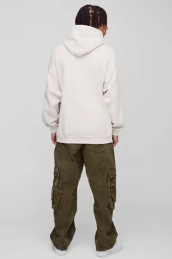 Clearance boohooMAN Oversized Wash M Star Branded Printed Hoodie ecru