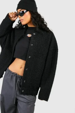 Cheap boohoo Oversized Wool Bomber Jacket black
