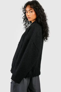 Cheap boohoo Oversized Wool Bomber Jacket black