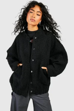 Cheap boohoo Oversized Wool Bomber Jacket black