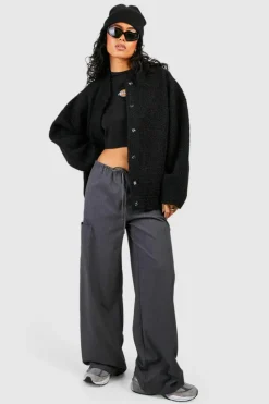 Cheap boohoo Oversized Wool Bomber Jacket black