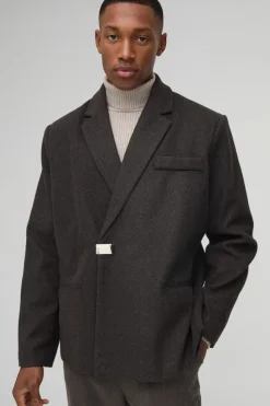 Discount boohooMAN Oversized Wool Look Boxy Blazer taupe