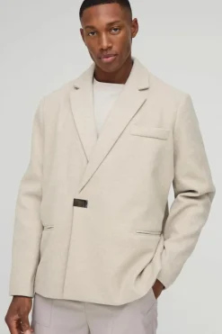 New boohooMAN Oversized Wool Look Boxy Blazer charcoal