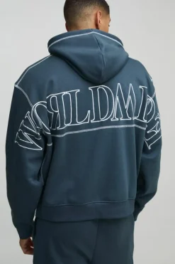 New boohooMAN Oversized Worldwide Contrast Stitch Gusset Tracksuit slate blue