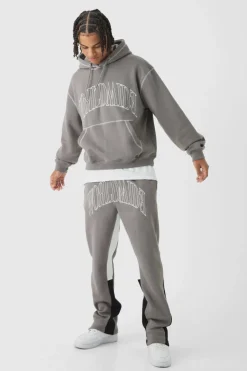 Outlet boohooMAN Oversized Worldwide Contrast Stitch Gusset Tracksuit charcoal