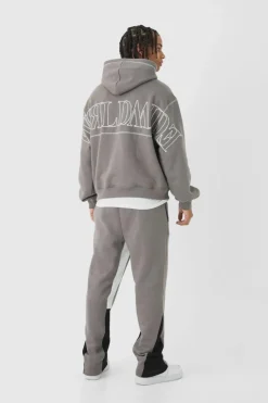 Outlet boohooMAN Oversized Worldwide Contrast Stitch Gusset Tracksuit charcoal