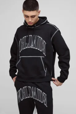 New boohooMAN Oversized Worldwide Contrast Stitch Gusset Tracksuit black