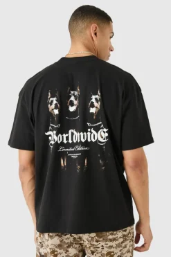 Clearance boohooMAN Oversized Worldwide Dog Graphic T-shirt black