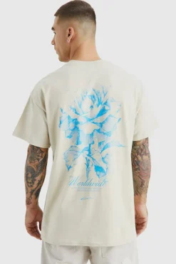 Cheap boohooMAN Oversized Worldwide Floral Graphic T-shirt ecru