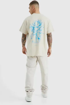 Cheap boohooMAN Oversized Worldwide Floral Graphic T-shirt ecru