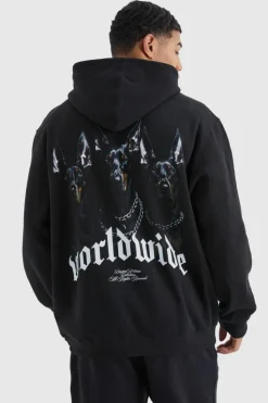 Store boohooMAN Oversized Worldwide Graphic Hoodie black