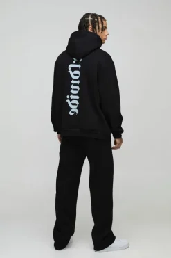 Cheap boohooMAN Oversized Worldwide Gusset Twisted Drawcord Tracksuit black