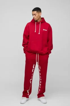 Cheap boohooMAN Oversized Worldwide Gusset Twisted Drawcord Tracksuit red
