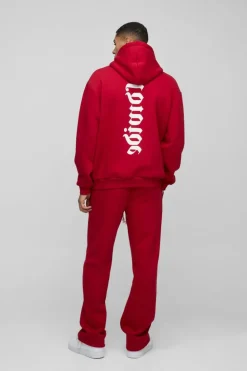 Cheap boohooMAN Oversized Worldwide Gusset Twisted Drawcord Tracksuit red