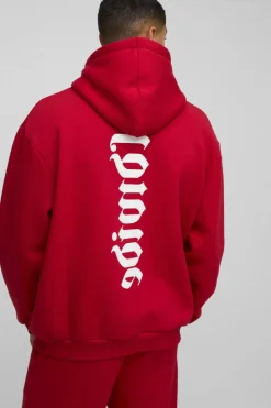 Cheap boohooMAN Oversized Worldwide Gusset Twisted Drawcord Tracksuit red