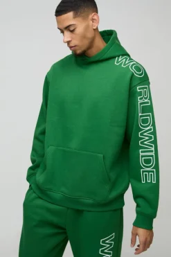 Best Sale boohooMAN Oversized Worldwide Hooded Tracksuit green