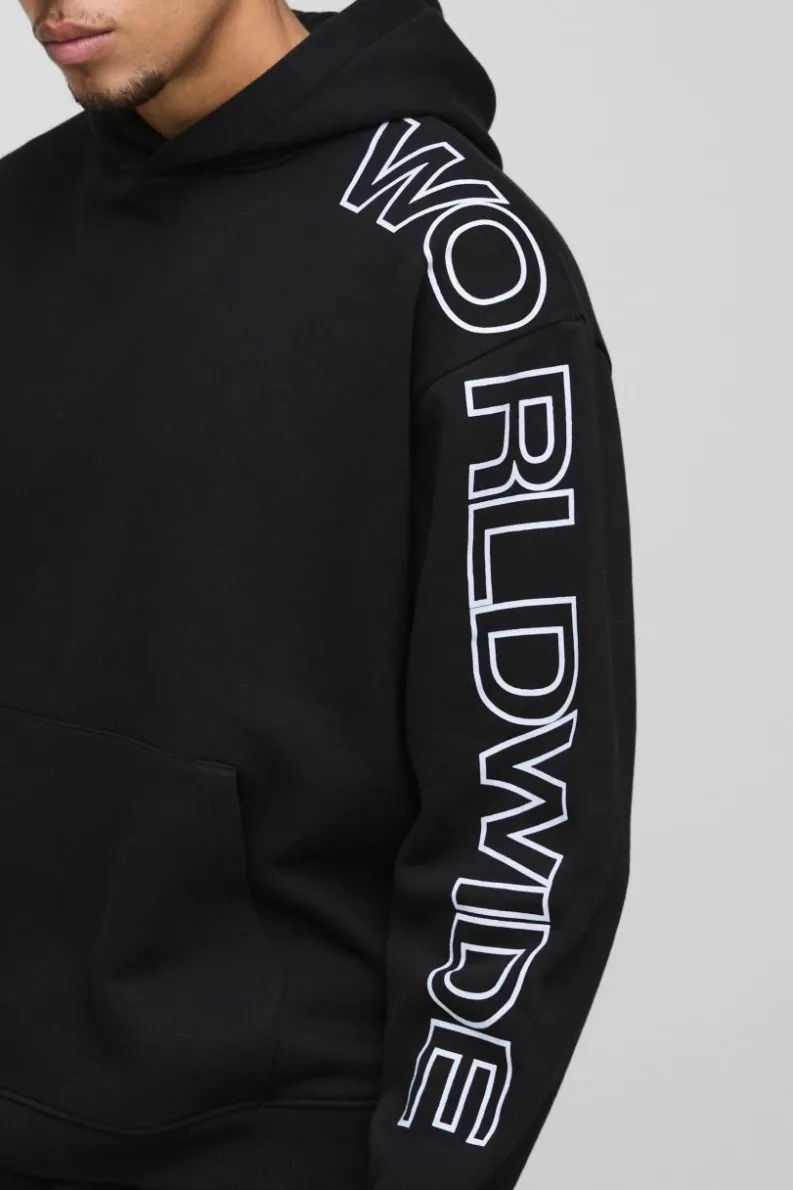Store boohooMAN Oversized Worldwide Hoodie black