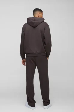 Outlet boohooMAN Oversized Worldwide Official Text Print Zip Through Tracksuit brown
