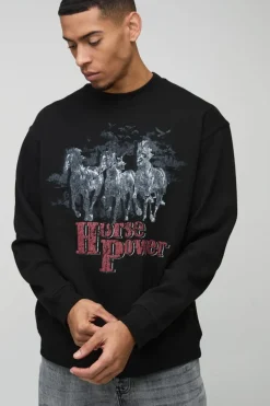New boohooMAN Oversized Wyoming Western Graphic Sweatshirt black